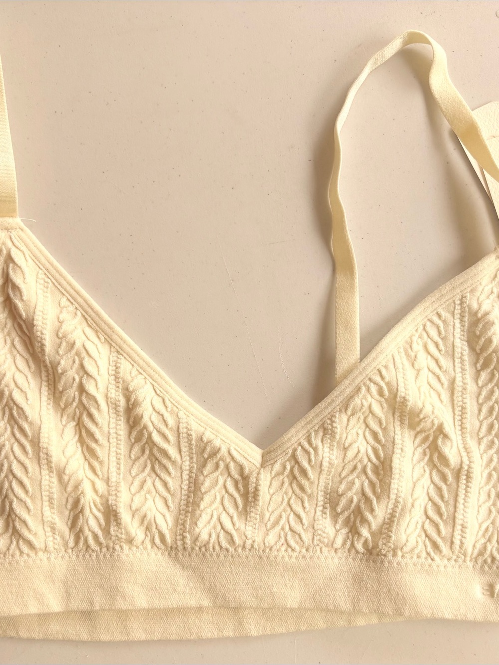BAMBOO Seamless Bralette Cream Cable Knit Textured Wireless Bra NWT